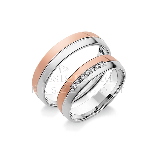 14 karátos fehér- és rozéarany karikagyűrű R393