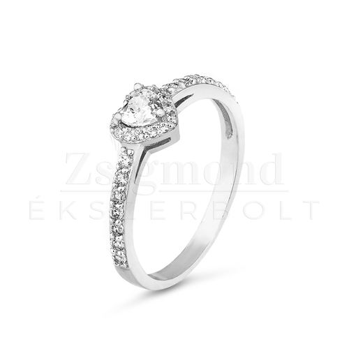 14 karátos fehérarany szíves eljegyzési gyűrű - PP31f (AU12080)