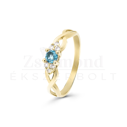 14 karátos arany gyűrű gyémánttal és akvamarinnal (AU14423)