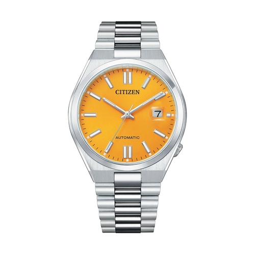 automata karóra, sárga számlap, acél, zafír üveg