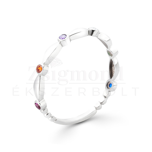 14K fehér arany színes köves keskeny gyűrű