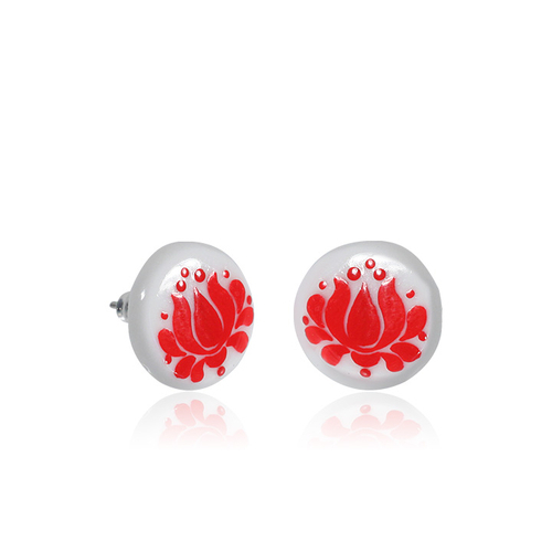 ZEMA Red Lotus porcelán fülbevaló