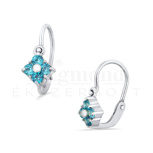14K fehér arany gyerek kék köves fülbevaló 