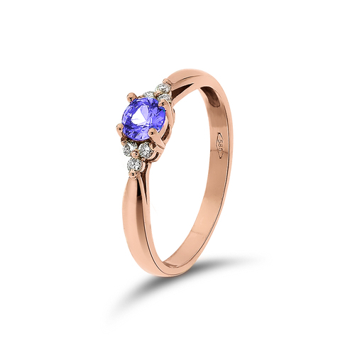 14 karátos rozéarany gyűrű gyémánttal és tanzanittal (AU14112)