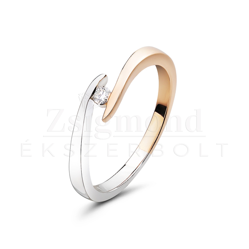 14 karátos rozé-  és fehérarany eljegyzési gyűrű gyémánttal (AU12689)