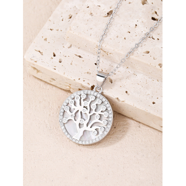 Ezüst életfa medál gyöngyházzal - átm. 19 mm (AG29645)