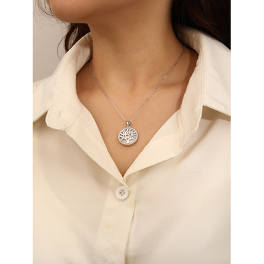 Ezüst életfa medál gyöngyházzal - átm. 19 mm (AG29645)